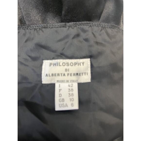 PHILOSOPHY DI ALBERTA FERRETTI Black Silk Sleeveless Ruffle Shift Dress 42 US 6 - Picture 3 of 6